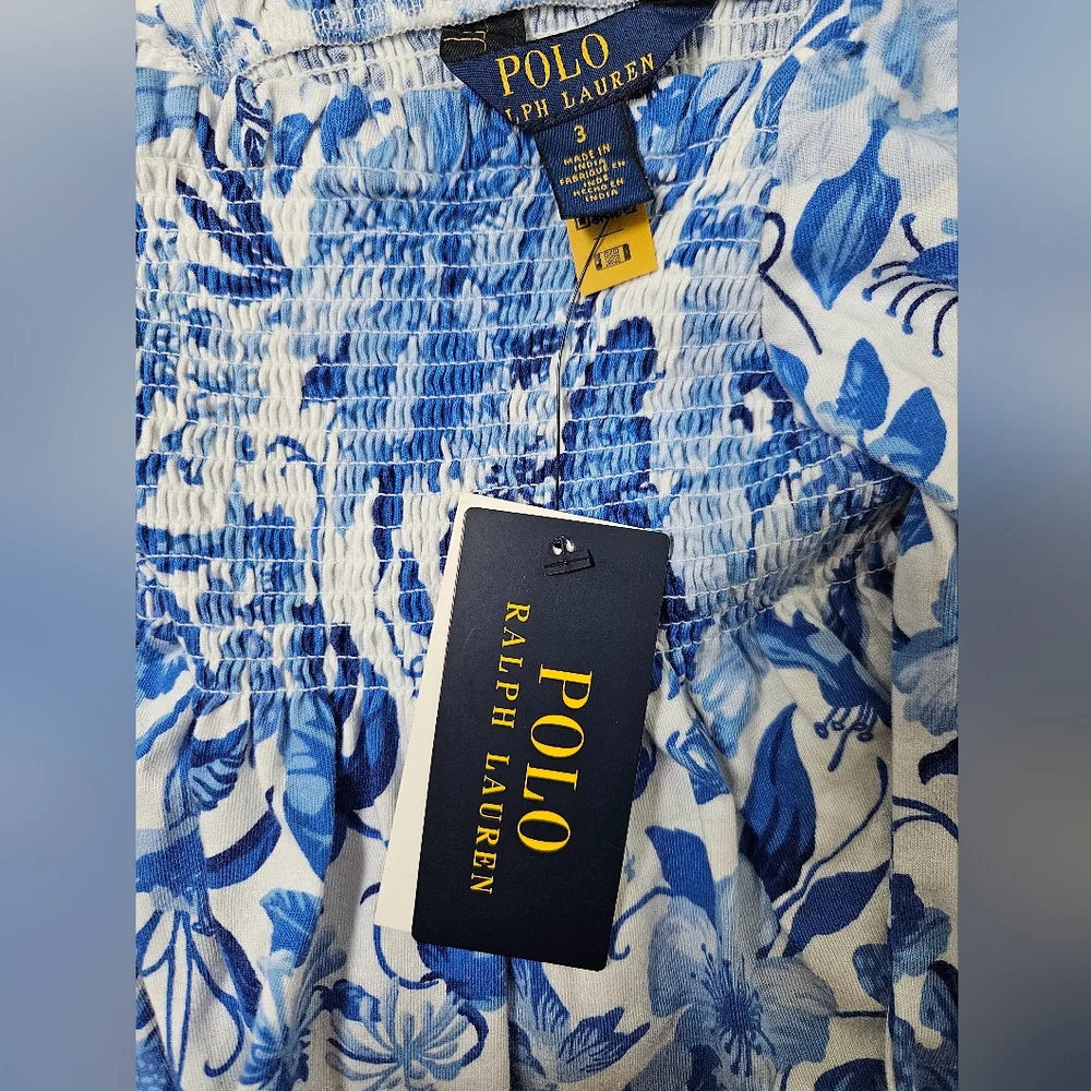 NWT Toddler Ralph Lauren Blue Floral  Smocked‎ Top Spring Summer